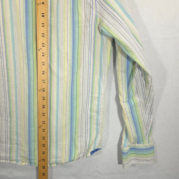 Tommy Bahama Shirt Mens Large Green Blue Striped Silk Blend Stretch Long Sleeve - Picture 6 of 8